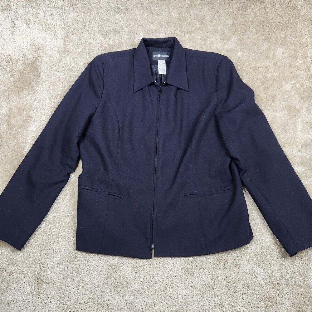 Vintage Sag Harbor Black Blazer Suit Jacket Size 14 Full Zip Lined